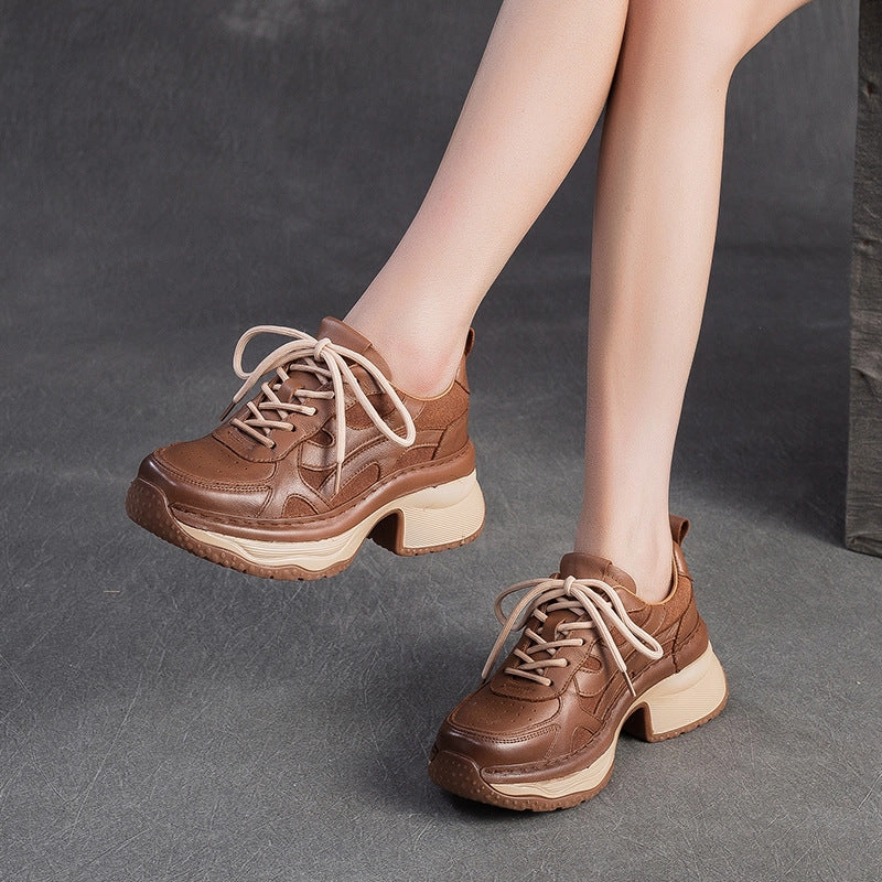 High Heel Sex Women's Retro Quilted Leather Chunky Heel Casual Shoes