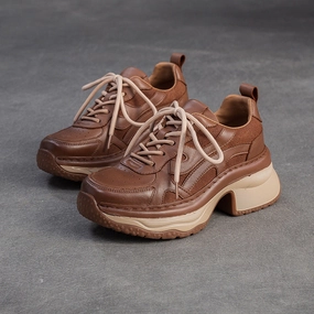 High Heels Foot Worship Women's Retro Quilted Leather Chunky Heel Casual Shoes