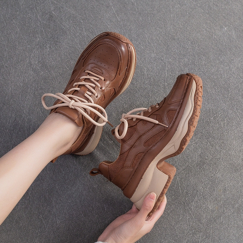 Women's Retro Quilted Leather Chunky Heel Casual Shoes High Heel Tease