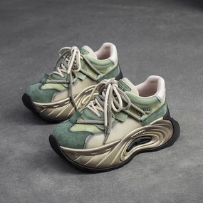 Feature Of High Heels Women Stylish Color Matching Leather Platform Dad Shoes