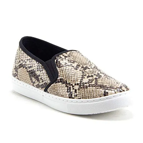 Metallic Silver Loafers Women's Blair Slip On Leopard Snake Print Platform Sneakers Shoes
