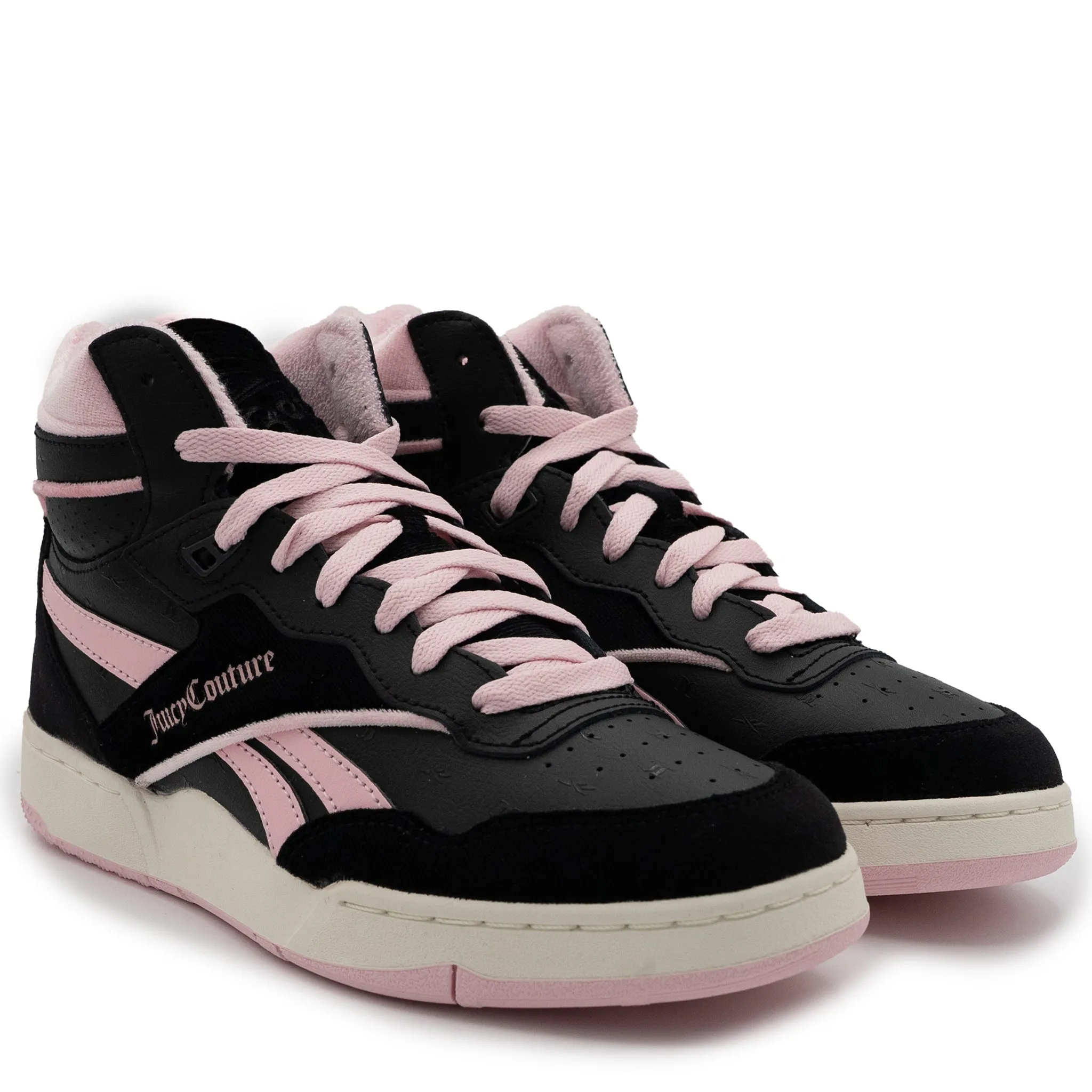 Women's Reebok BB 4000 Mid II Shoes - Black/Pink/Black Wedge Heel High Top Sneakers