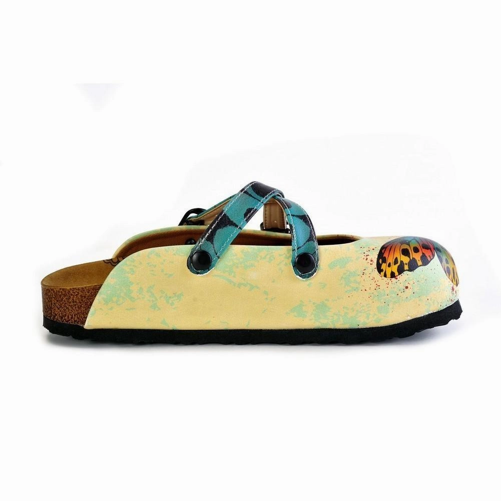 Small Feet High Heels Yellow and Blue Colored Butterfly Patterned Clogs - WCAL178