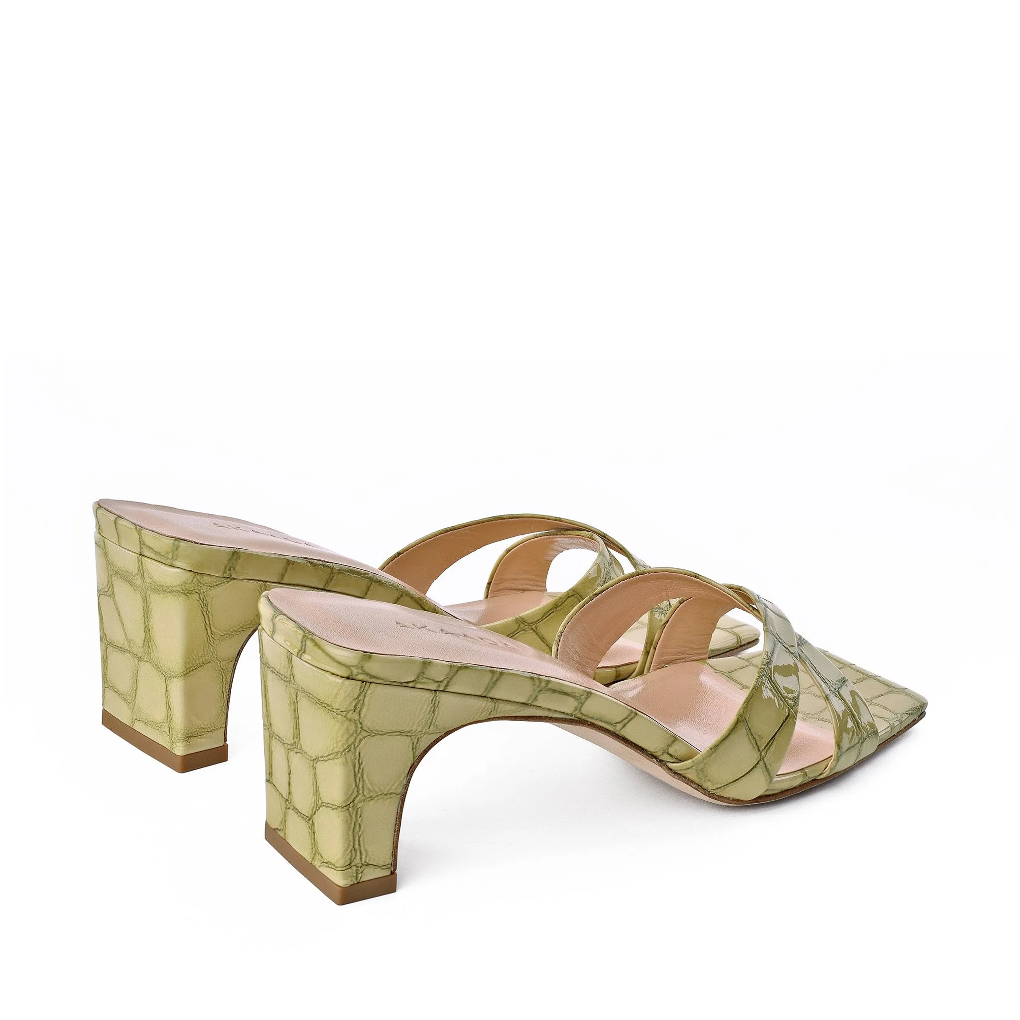 Yumi Pistachio Croco Embossed Leather Sandals Sandals Beach Photos