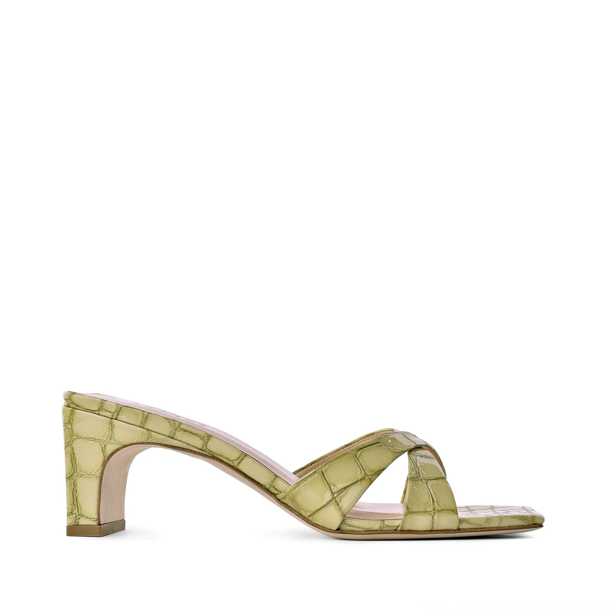 Franco Sandals Yumi Pistachio Croco Embossed Leather Sandals