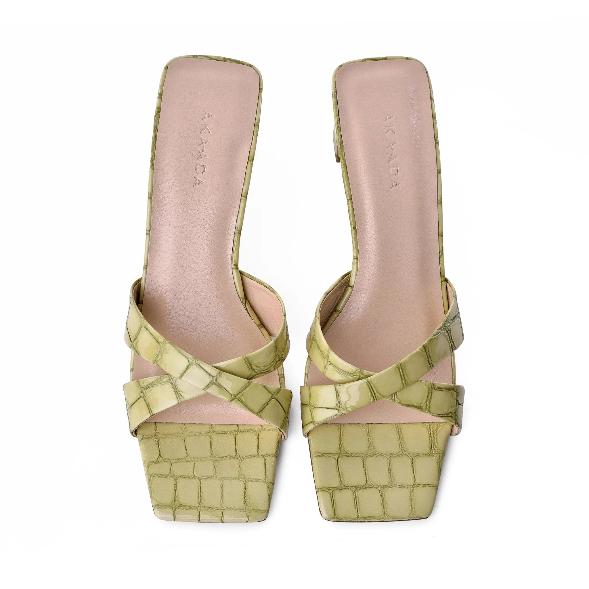 Yumi Pistachio Croco Embossed Leather Sandals Kira Sport Sandals