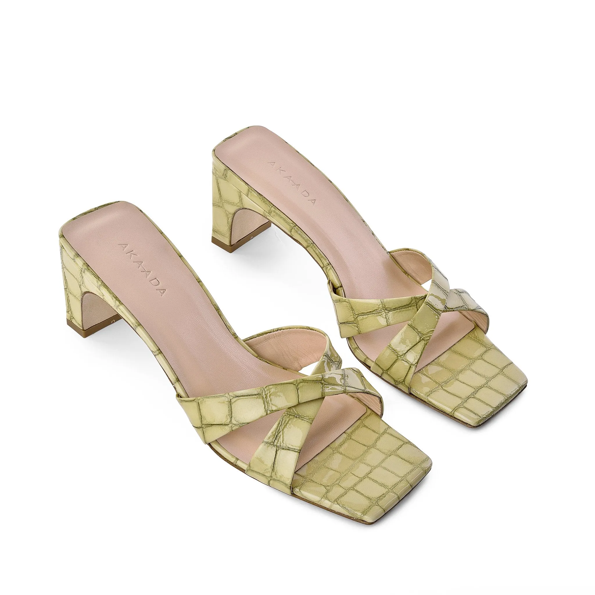 Heel Thong Sandals Yumi Pistachio Croco Embossed Leather Sandals