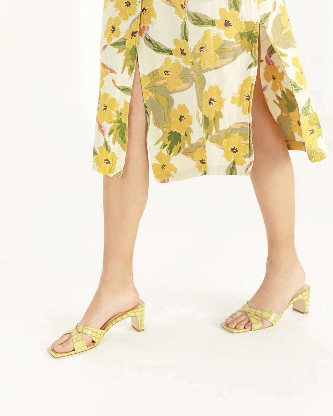 Sandals South Jamaica Yumi Pistachio Croco Embossed Leather Sandals